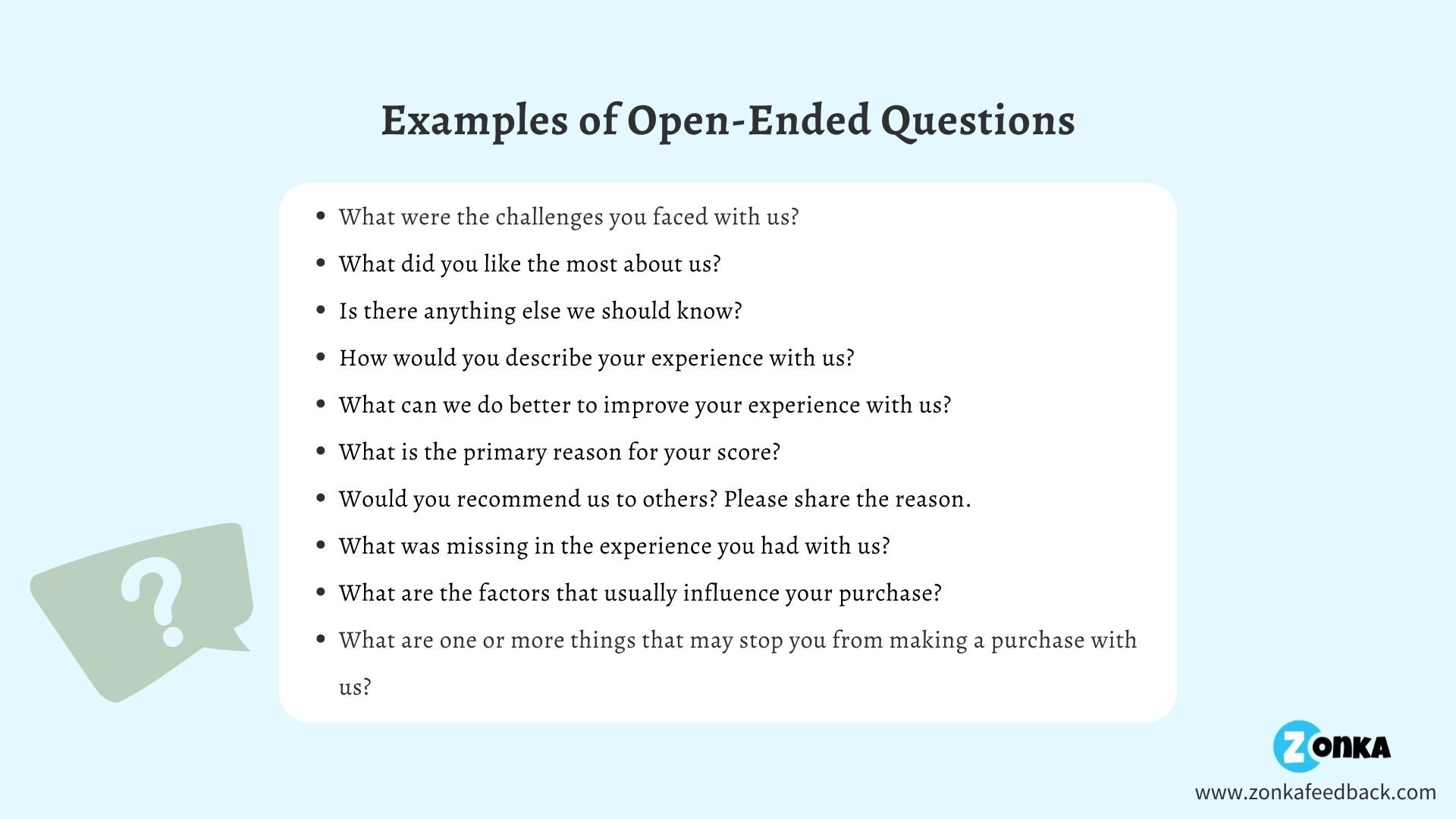 Examples of open ended questions in a survey